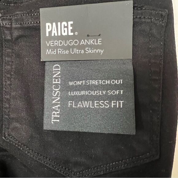 Paige Skinny Jeans Womens Size 23 Black Verdugo Ankle Raw Hem Domino Destructed - Picture 12 of 16